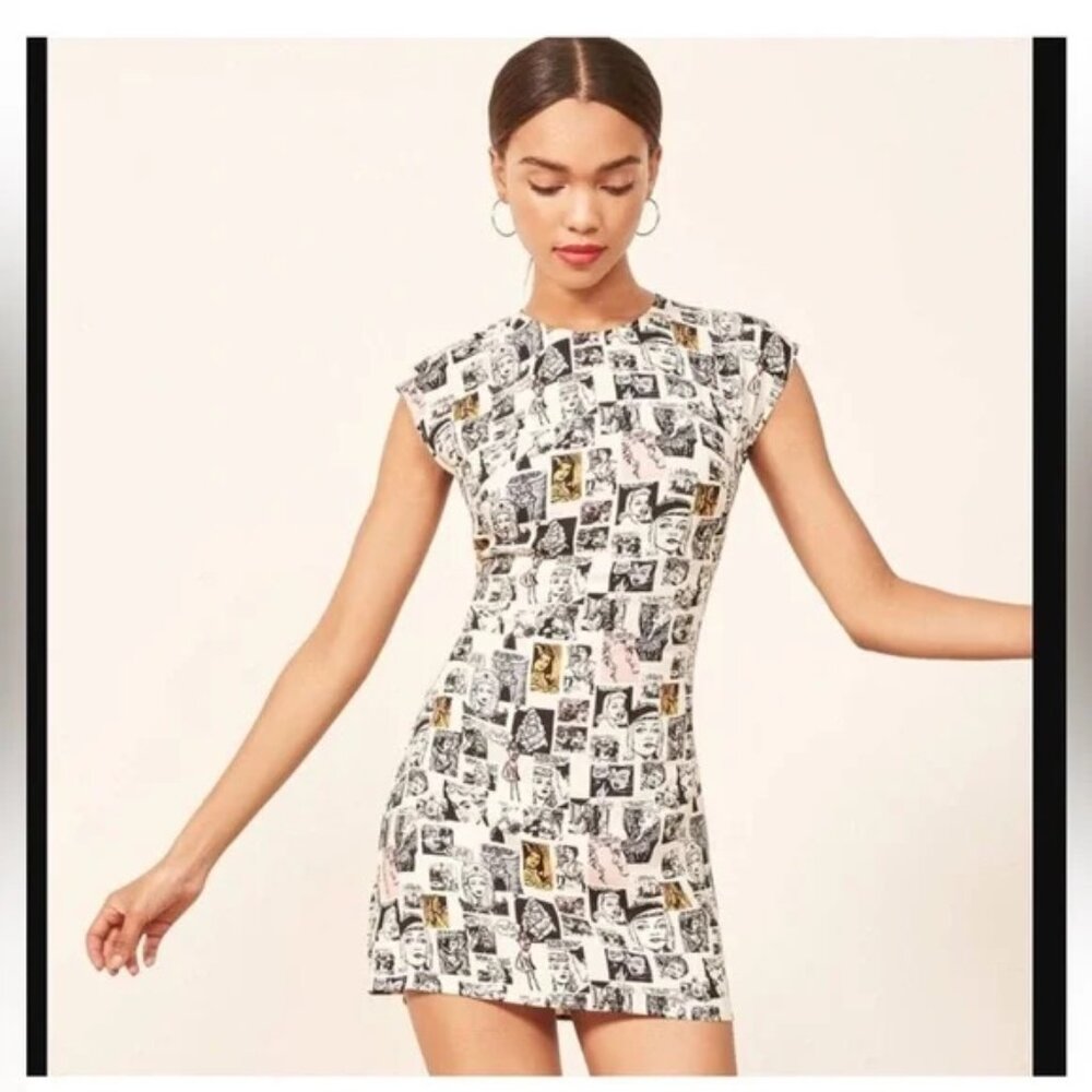 Reformation Lilah Dress cartoon-print crepe mini dress
